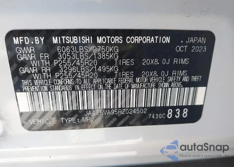 2024 Mitsubishi Outlander Phev Se S- z USA, uszkodzony, nr VIN JA4T5VA95RZ024502